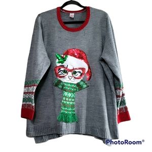 Ugly Christmas Sweater Cat with Glasses